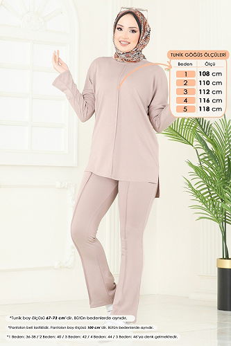 moda selvim Nervür Detay Modal Takım 5689ZNK1009 Taş - Thumbnail