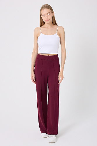 moda selvim Nervür Detay Palazzo Eşofman 212DRN1147 Bordo - Thumbnail