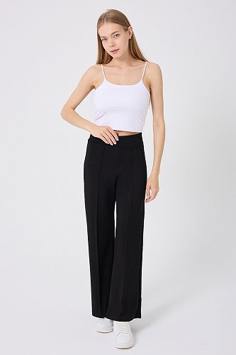 moda selvim Nervür Detay Palazzo Eşofman 212DRN1147 Siyah - Thumbnail