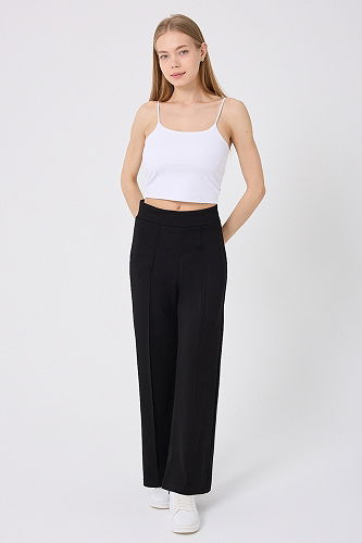 moda selvim Nervür Detay Palazzo Eşofman 212DRN1147 Siyah - Thumbnail