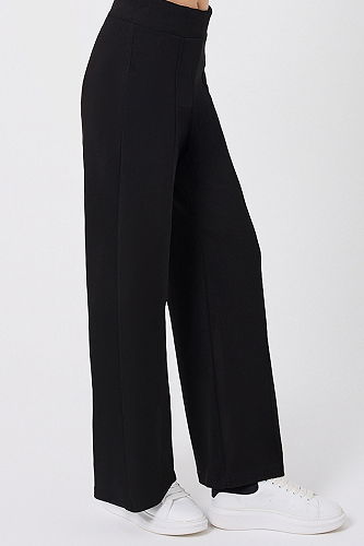 moda selvim Nervür Detay Palazzo Eşofman 212DRN1147 Siyah - Thumbnail