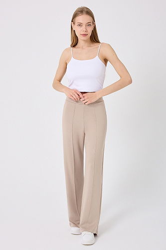 moda selvim Nervür Detay Palazzo Eşofman 212DRN1147 Taş - Thumbnail