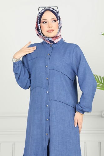 moda selvim Nervür Detay Sofia Takım 3114HBS856 İndigo - Thumbnail