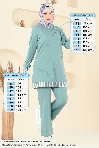 moda selvim Nervür Detay Tesettür Takım 2595SL432 Açık Mint - Thumbnail