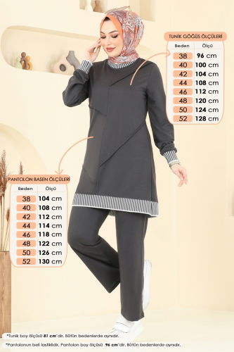 moda selvim Nervür Detay Tesettür Takım 2595SL432 Füme - Thumbnail
