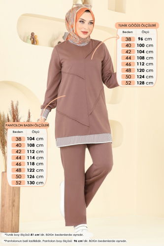 moda selvim Nervür Detay Tesettür Takım 2595SL432 Kahve - Thumbnail