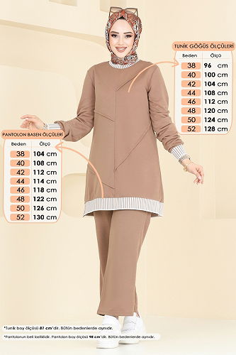 moda selvim Nervür Detay Tesettür Takım 2595SL432 Latte - Thumbnail