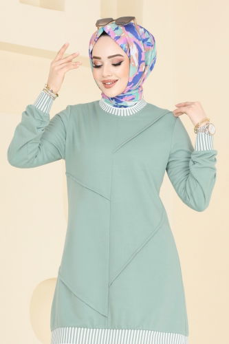 moda selvim Nervür Detay Tesettür Takım 2595SL432 Mint - Thumbnail