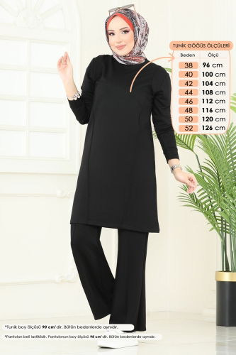 moda selvim Nervür Detay Tesettür Takım 2704AYD574 Siyah - Thumbnail
