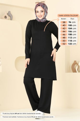 moda selvim Nervür Detay Tesettür Takım 2705AYD574 Siyah - Thumbnail