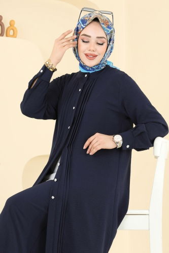 moda selvim Nervür Detay Tesettür Takım 3104HBS856 Laci - Thumbnail