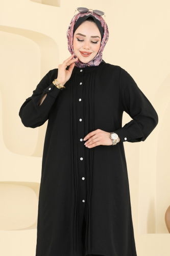moda selvim Nervür Detay Tesettür Takım 3104HBS856 Siyah - Thumbnail