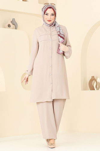 moda selvim Nervür Detay Tesettür Takım 372DVL817 Açık Vizyon - Thumbnail