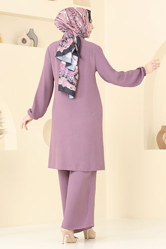 moda selvim Nervür Detay Tesettür Takım 372DVL817 Gül Kurusu - Thumbnail