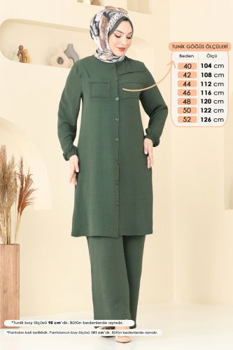 moda selvim Nervür Detay Tesettür Takım 372DVL817 Haki - Thumbnail
