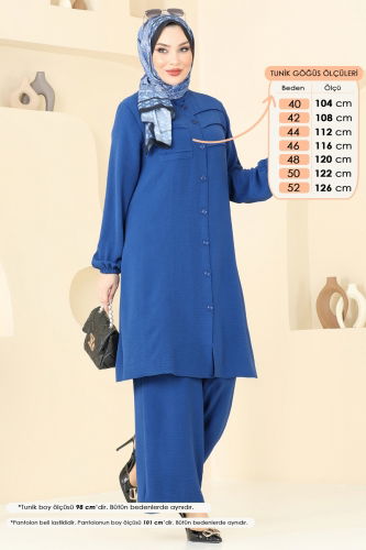 moda selvim Nervür Detay Tesettür Takım 372DVL817 İndigo - Thumbnail