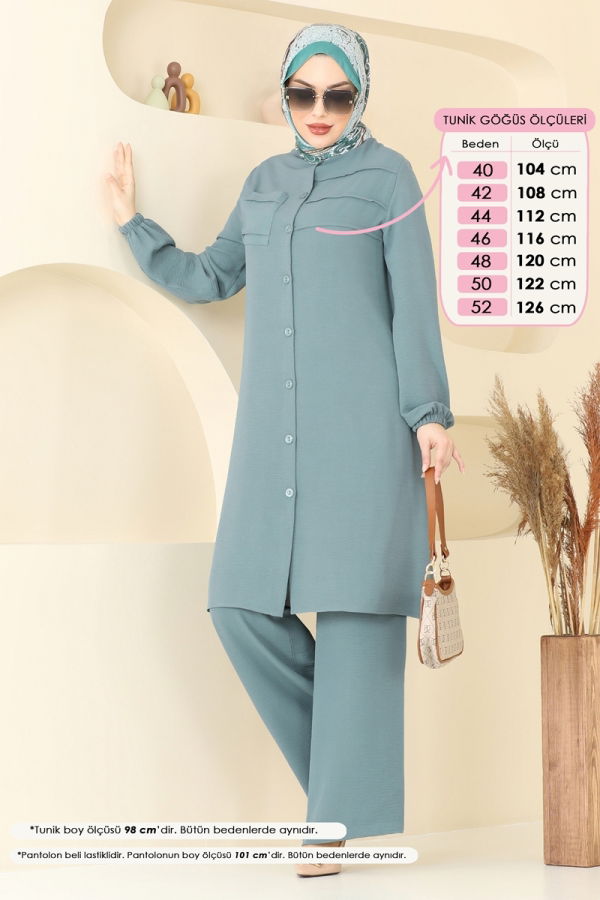 Modaselvim Kombin Nervür Detay Tesettür Takım 372DVL817 Mint