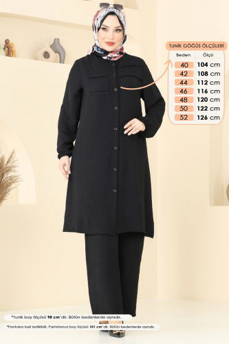 moda selvim Nervür Detay Tesettür Takım 372DVL817 Siyah - Thumbnail