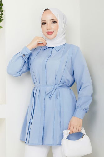 moda selvim Nervür Detay Tesettür Tunik 273ASN888 Bebe Mavisi - Thumbnail