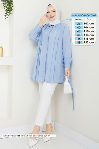 moda selvim Nervür Detay Tesettür Tunik 273ASN888 Bebe Mavisi - Thumbnail