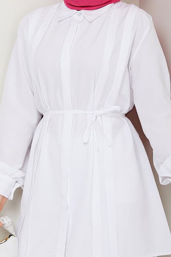 moda selvim Nervür Detay Tesettür Tunik 273ASN888 Ekru - Thumbnail