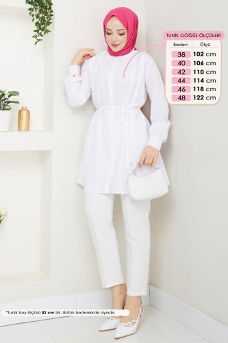 moda selvim Nervür Detay Tesettür Tunik 273ASN888 Ekru - Thumbnail