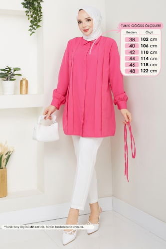 moda selvim Nervür Detay Tesettür Tunik 273ASN888 Fuşya - Thumbnail