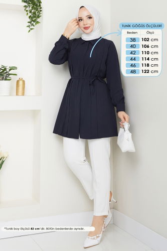 moda selvim Nervür Detay Tesettür Tunik 273ASN888 Laci - Thumbnail