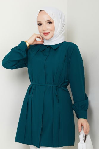 moda selvim Nervür Detay Tesettür Tunik 273ASN888 Petrol - Thumbnail