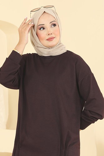 moda selvim Nervür Detaylı 2 li Takım 2615TPK1167 Kahve - Thumbnail
