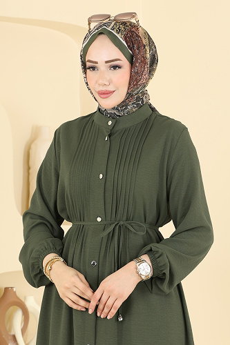 moda selvim Nervür Detaylı 2 li Takım 3458TRT545 Haki - Thumbnail