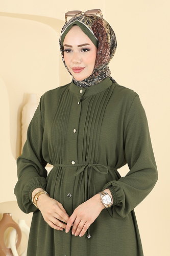 moda selvim Nervür Detaylı 2 li Takım 3458TRT545 Haki - Thumbnail