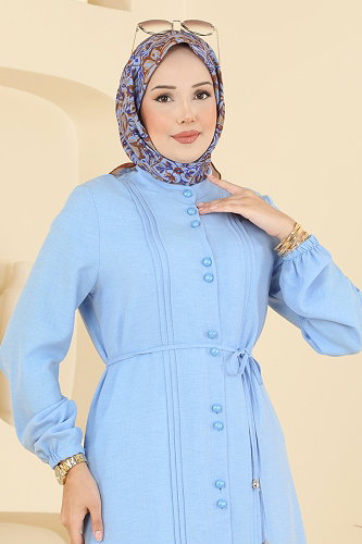 moda selvim Nervür Detaylı Bağcıklı Tunik 2910SLK540 Bebe Mavisi - Thumbnail