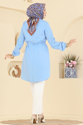 moda selvim Nervür Detaylı Bağcıklı Tunik 2910SLK540 Bebe Mavisi - Thumbnail