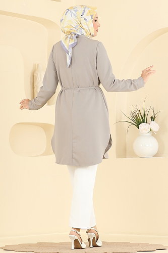 moda selvim Nervür Detaylı Düğmeli Tunik 2903SLK540 Açık Gri - Thumbnail