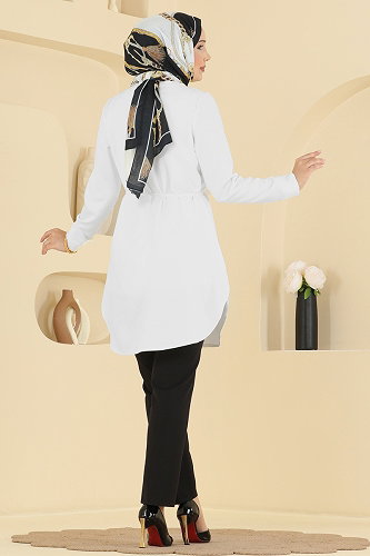 moda selvim Nervür Detaylı Düğmeli Tunik 2903SLK540 Ekru - Thumbnail