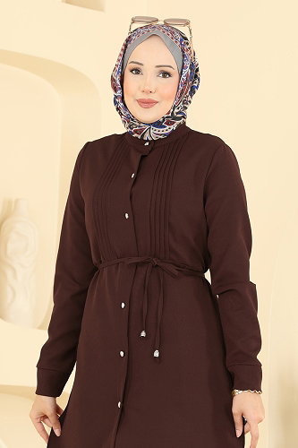 moda selvim Nervür Detaylı Düğmeli Tunik 2903SLK540 Koyu Mürdüm - Thumbnail