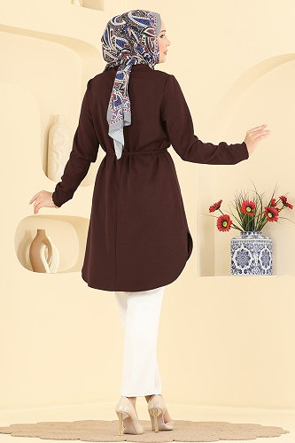 moda selvim Nervür Detaylı Düğmeli Tunik 2903SLK540 Koyu Mürdüm - Thumbnail