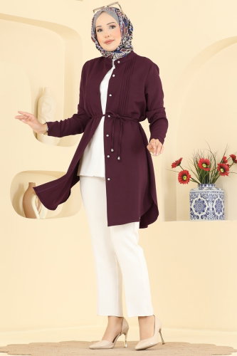 S.L.K. - Nervür Detaylı Düğmeli Tunik 2903SLK540 Mürdüm