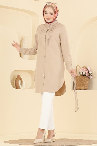 moda selvim Nervür Detaylı Düğmeli Tunik 2903SLK540 Vizyon - Thumbnail