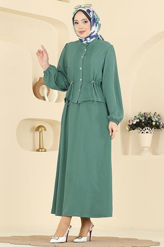 moda selvim Nervür Detaylı Etekli Takım 239ASN888 Mint - Thumbnail