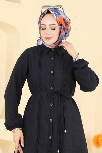 moda selvim Nervür Detaylı Kemerli Tunik 0177ERK1158 Laci - Thumbnail