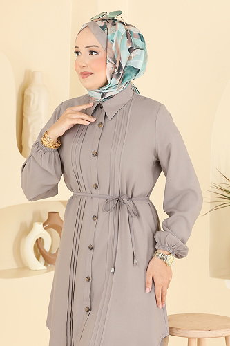 moda selvim Nervür Detaylı Kemerli Tunik 0179BG354 Koyu Vizyon - Thumbnail