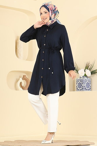 moda selvim Nervür Detaylı Kemerli Tunik 0179BG354 Laci - Thumbnail