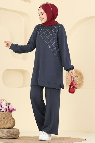 moda selvim Nervür Detaylı Modal Takım 3196HBS856 Antrasit - Thumbnail