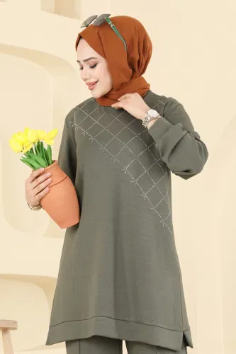 H.B.S. - Nervür Detaylı Modal Takım 3196HBS856 Haki