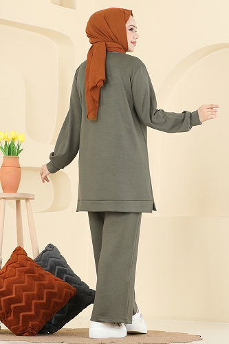 moda selvim Nervür Detaylı Modal Takım 3196HBS856 Haki - Thumbnail