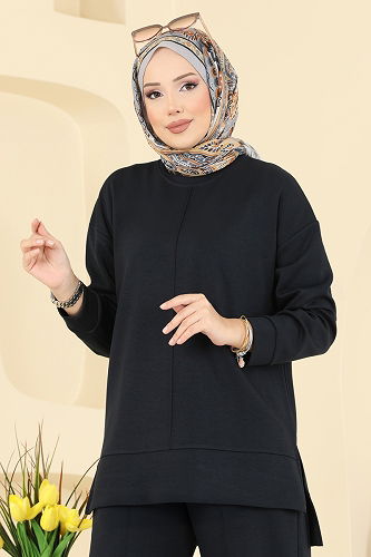 moda selvim Nervür Detaylı Modal Takım 8010UZ662 Antrasit - Thumbnail