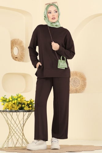 U.Z. - Nervür Detaylı Modal Takım 8010UZ662 Kahve