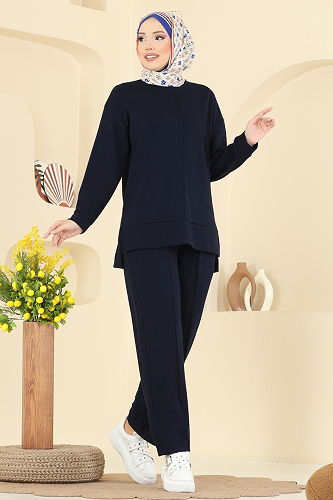 moda selvim Nervür Detaylı Modal Takım 8010UZ662 Laci - Thumbnail